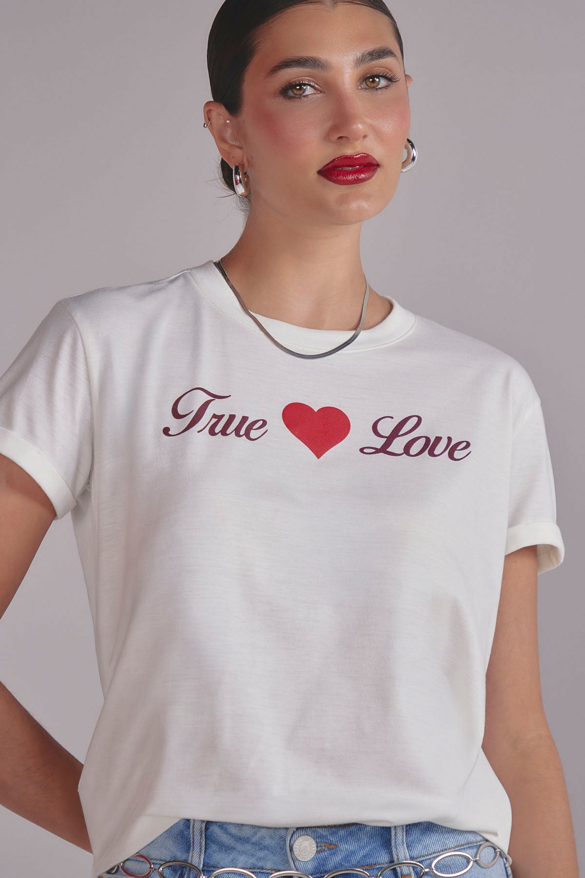 Camiseta marfil frente estampado para mujer