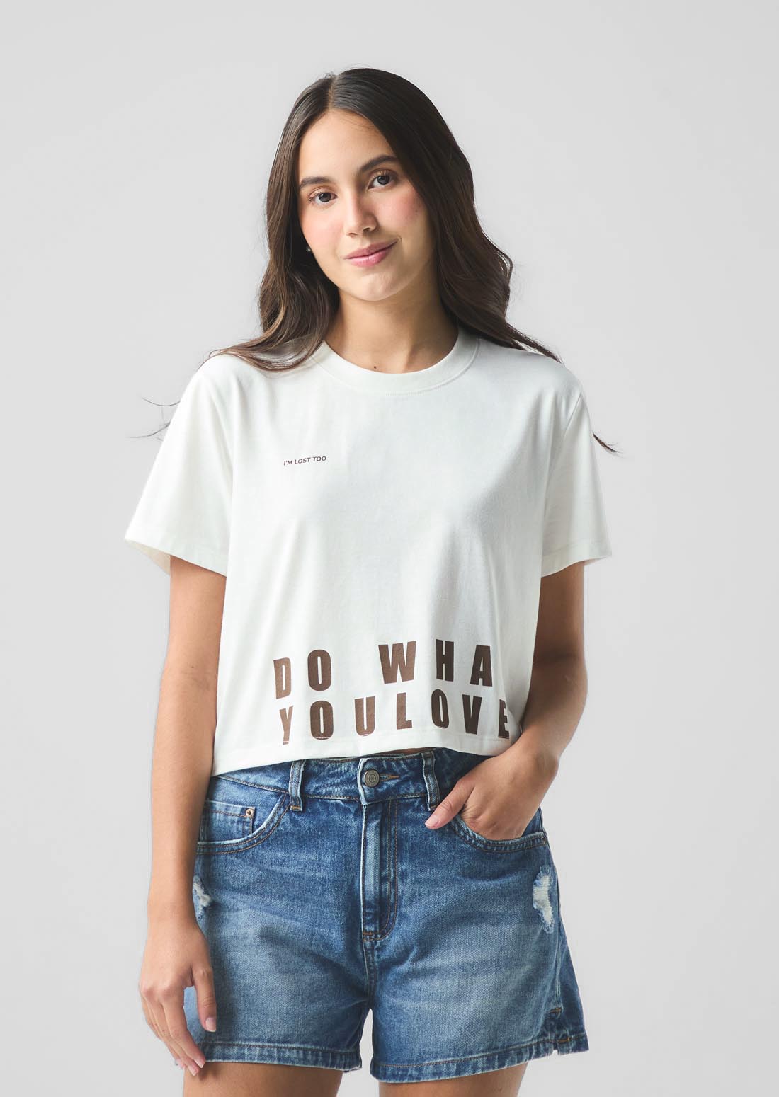 Camiseta marfil frente estampado para jóvenes