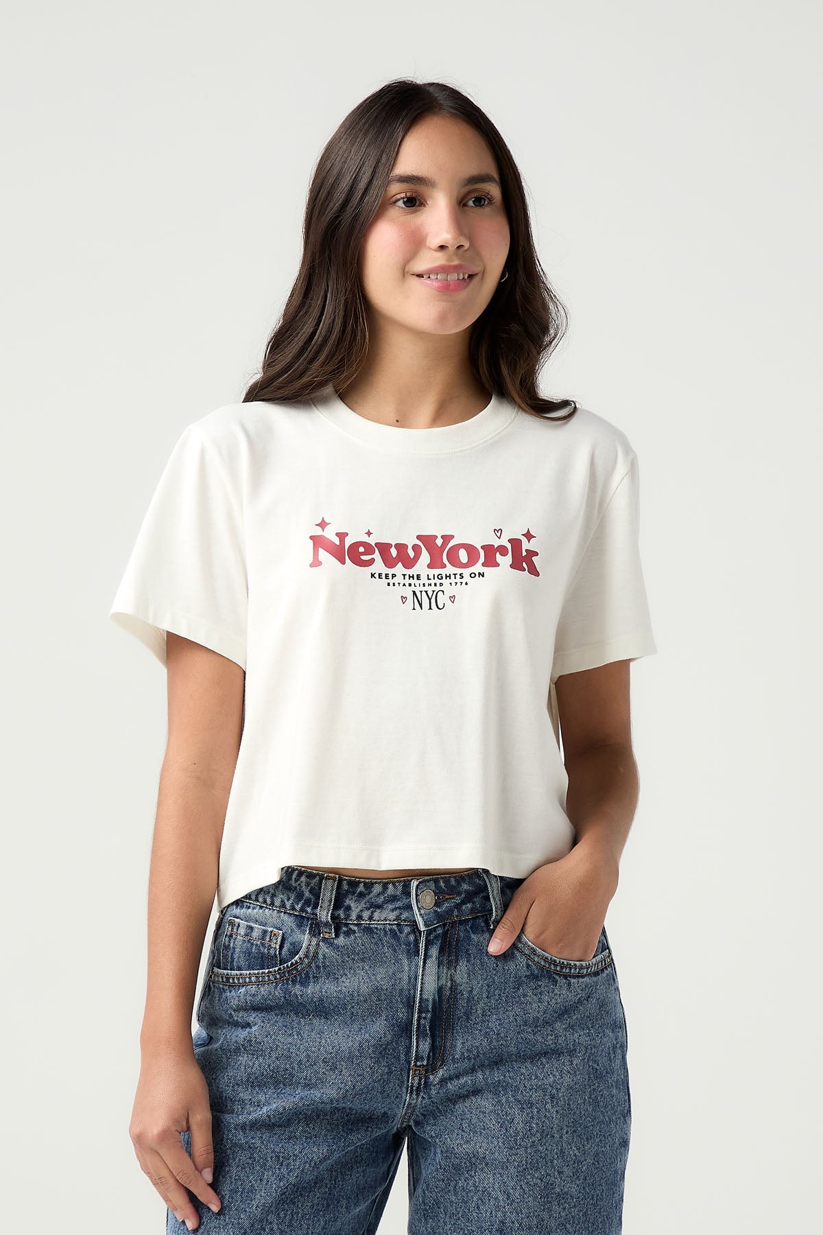Camiseta marfil estampada para jóvenes