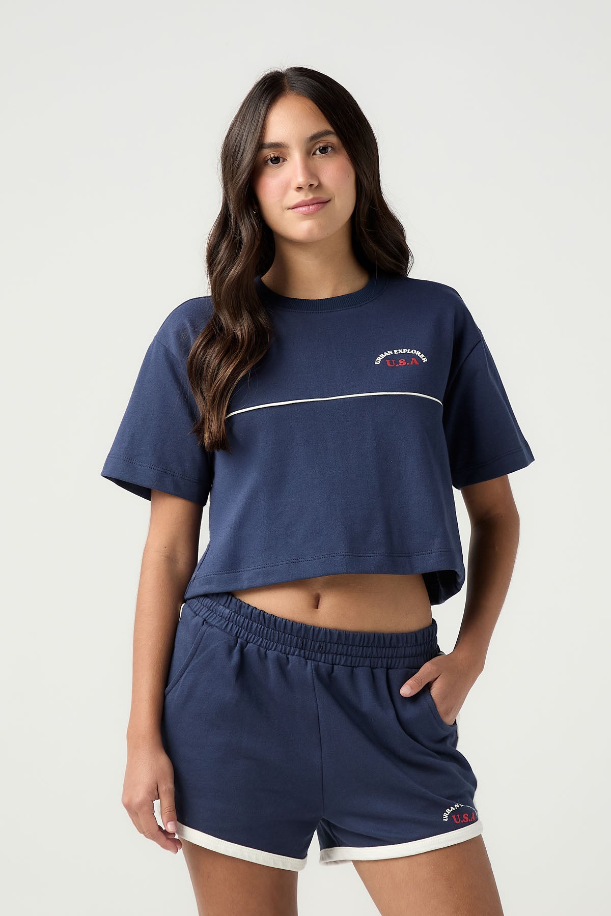 Camiseta oversize azul oscuro estampado para jóvenes