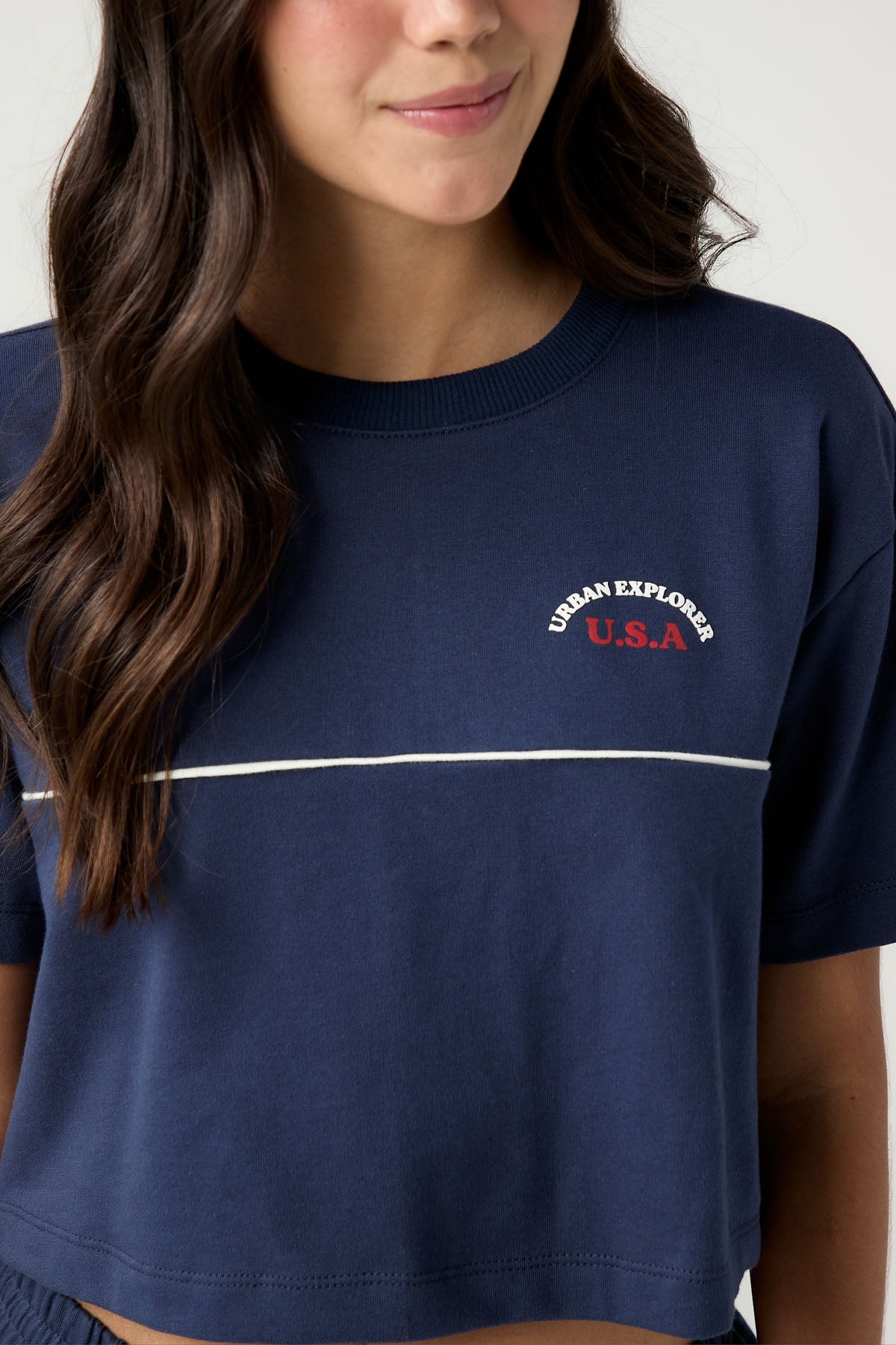 Camiseta oversize azul oscuro estampado para jóvenes