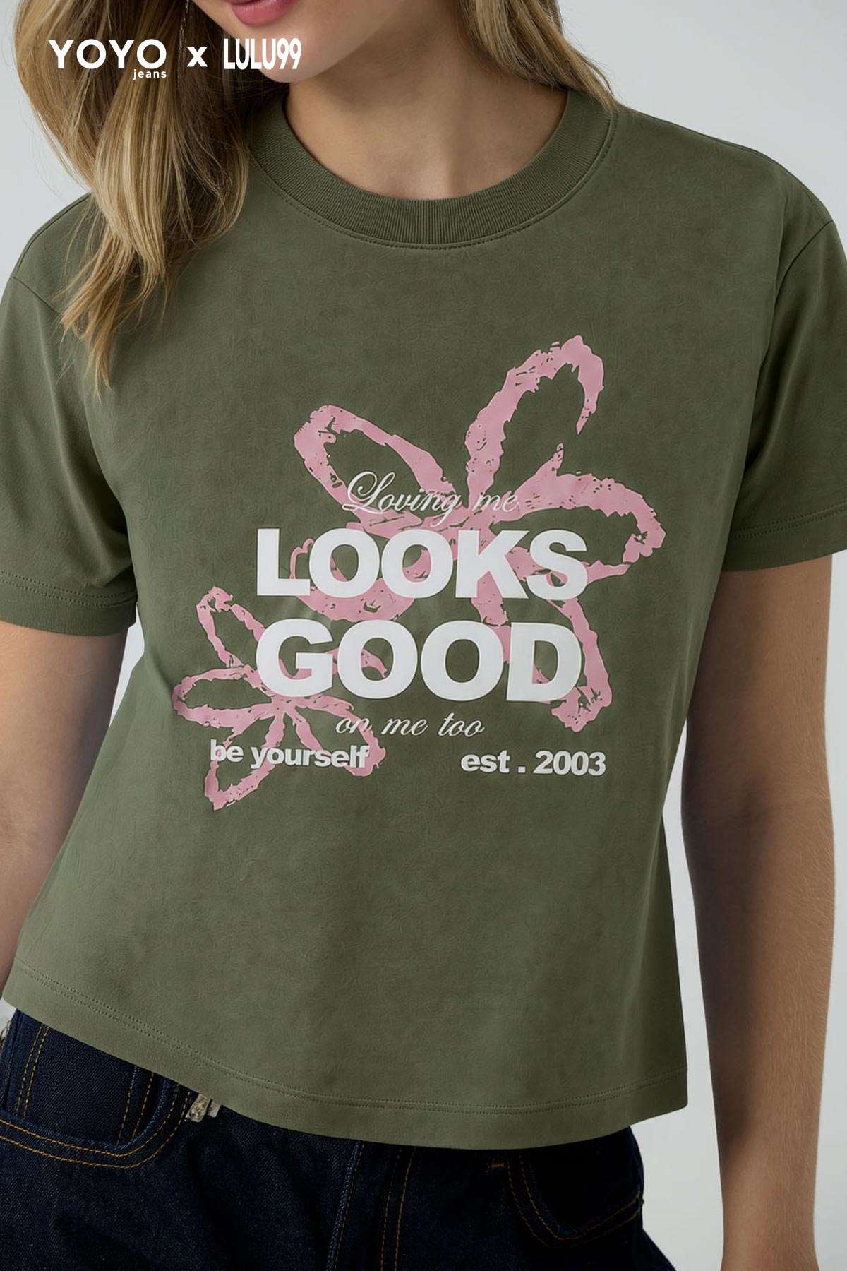 Camiseta verde militar estampada para jóvenes
