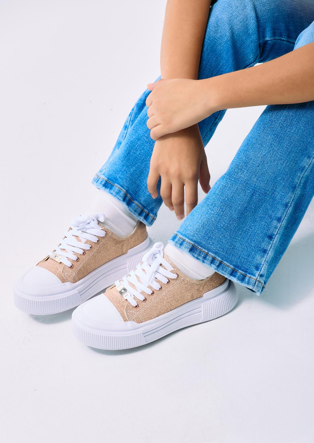 Tenis oro rosa con glitter para niñas