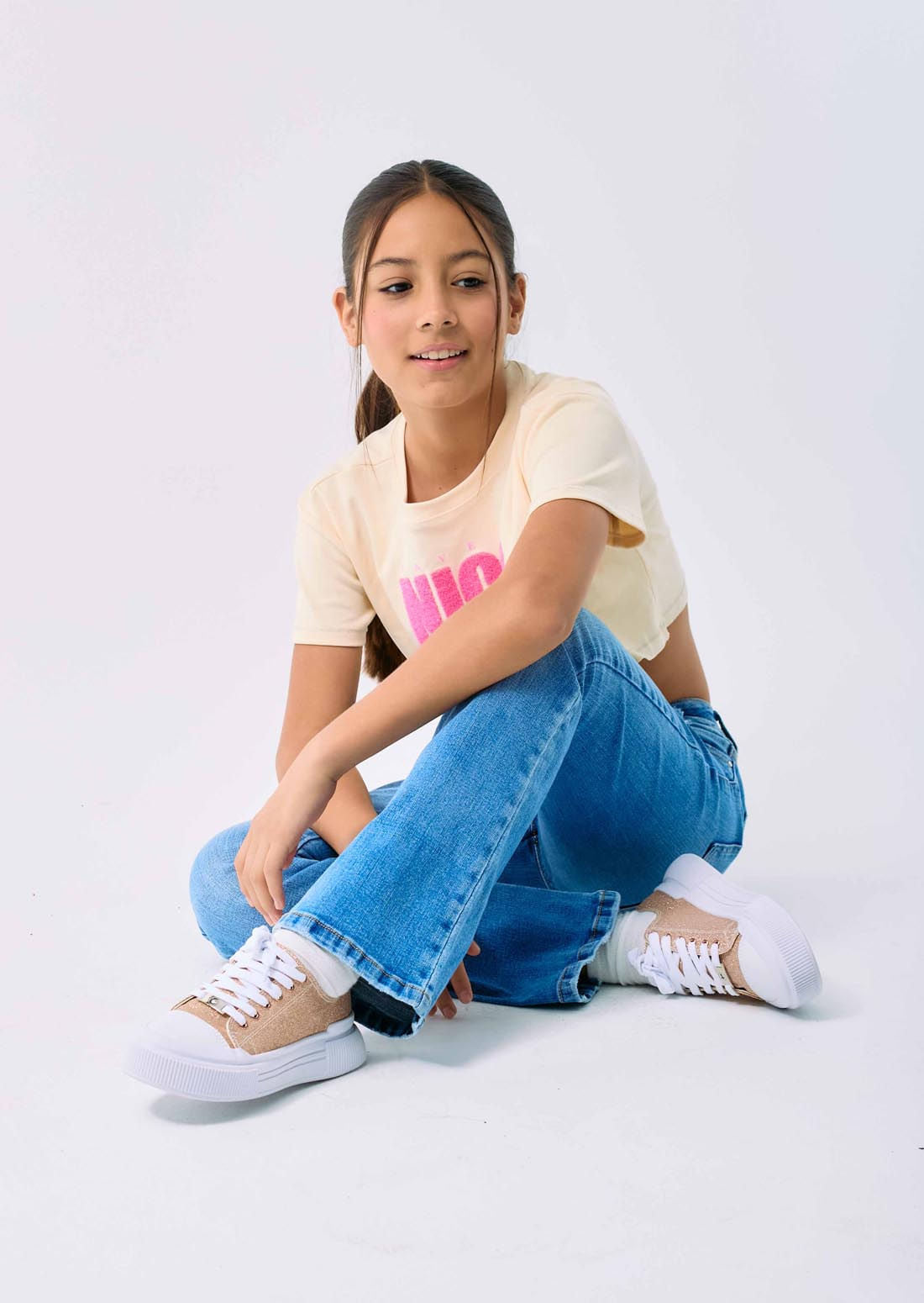 Tenis oro rosa con glitter para niñas