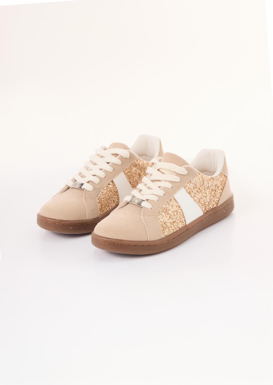 Tenis taupe con glitter