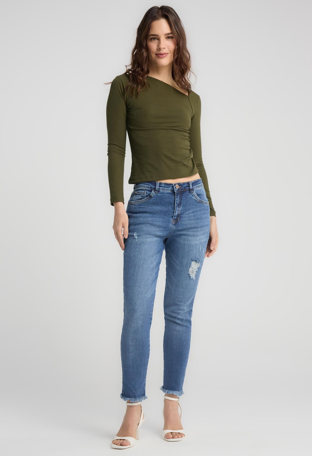 Jean vaquero lavado medio bota tubo para mujeres