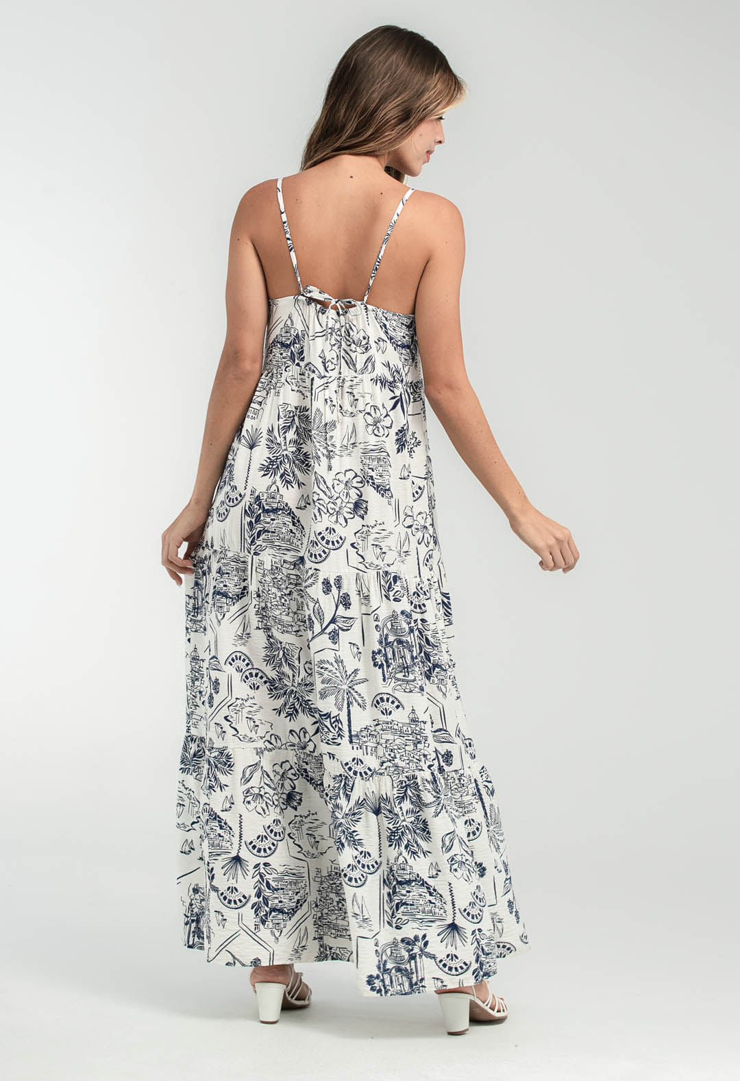 Vestido largo azul con amarre para mujeres