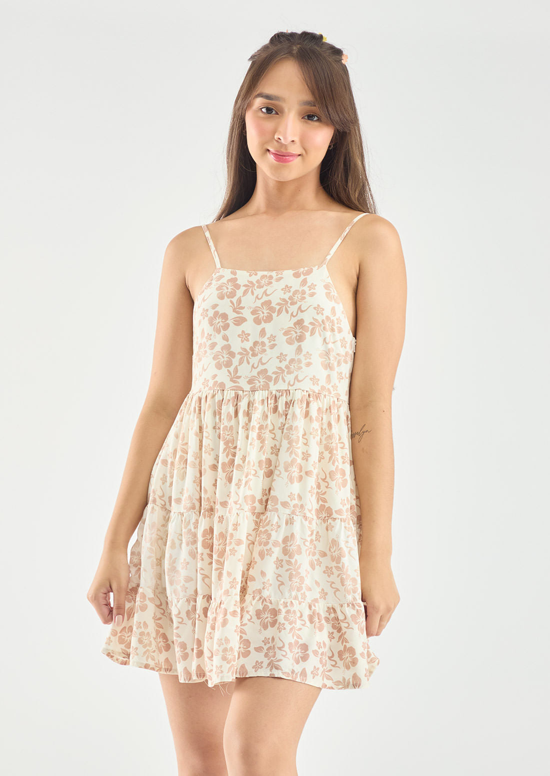 Vestido de tiras arena y estampado para adolescentes