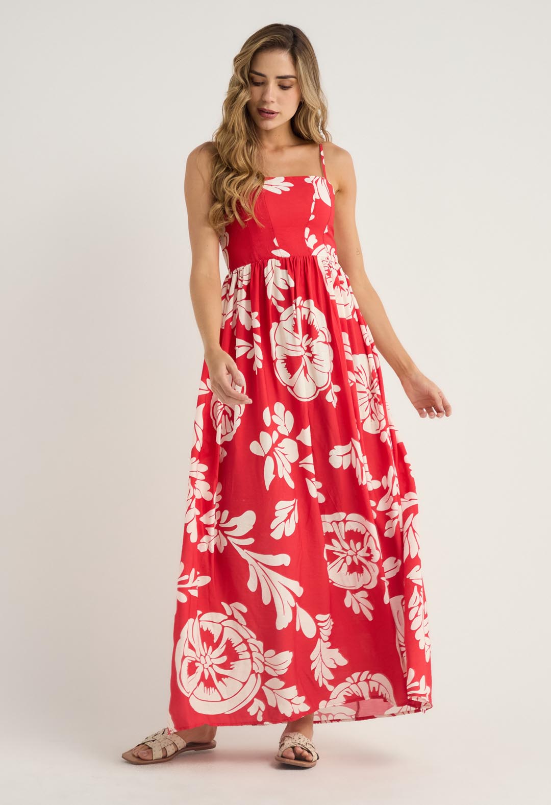 Vestido largo rojo con fullprint para mujer