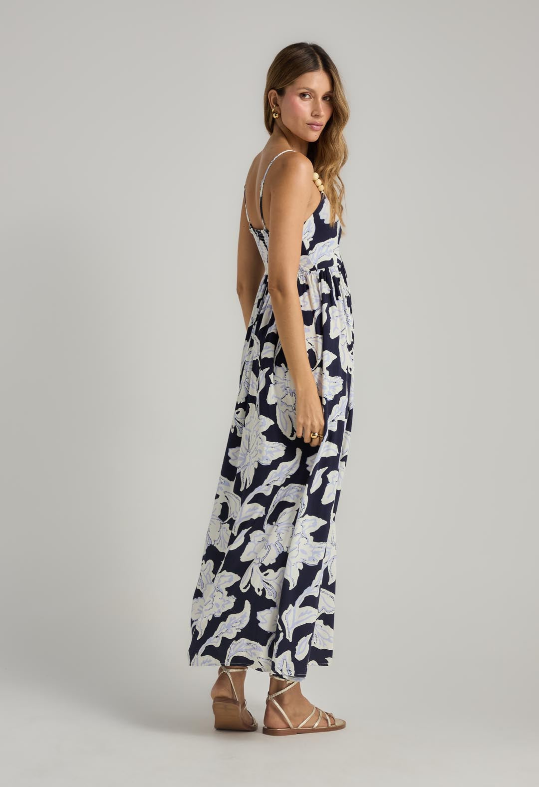 Vestido largo azul con estampado para mujer