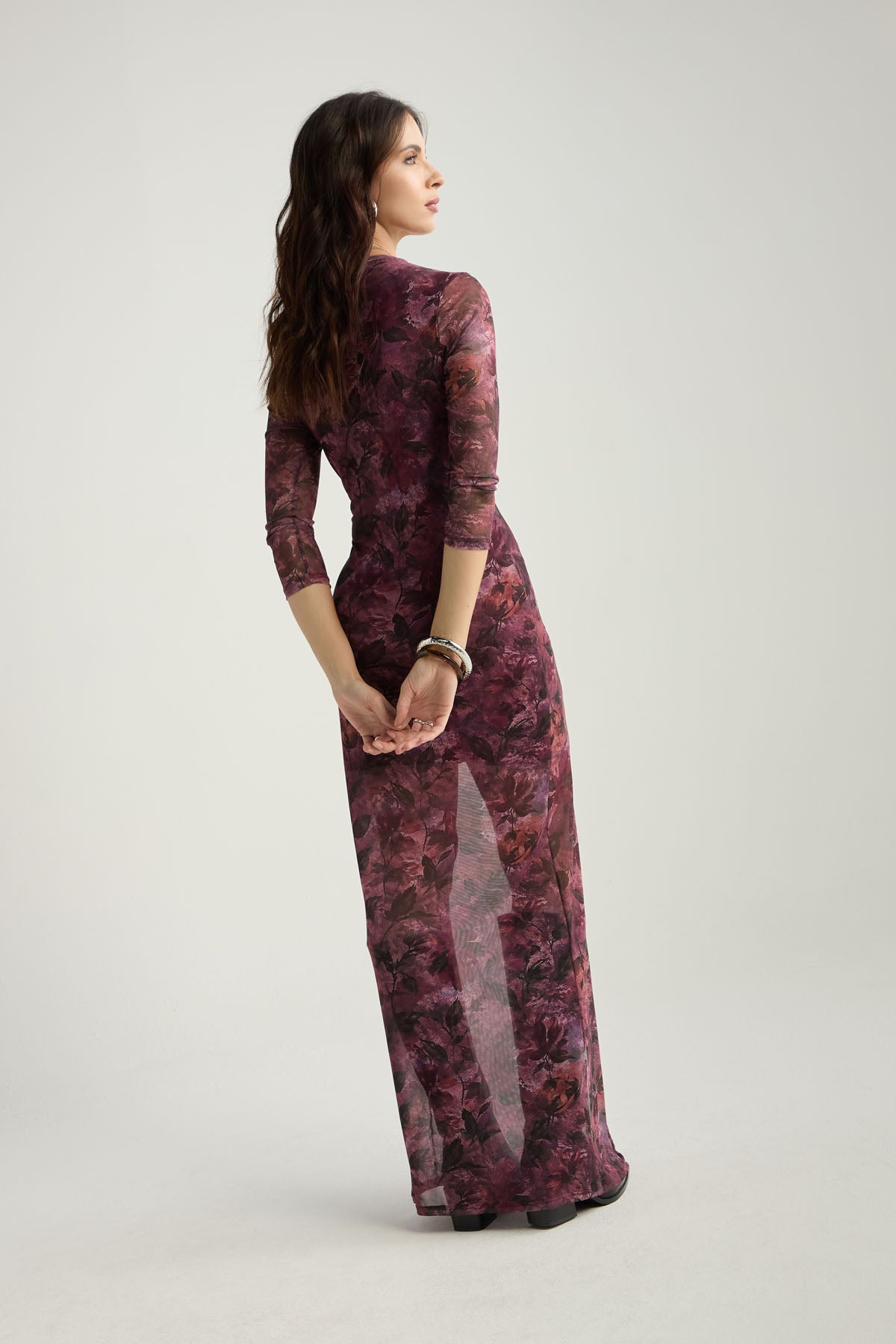 Vestido mesh largo vino tinto para mujer