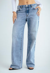 Jean retro tiro bajo tono claro para mujeres