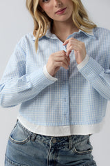 Camisa azul claro de manga larga imitación doble prenda para jóvenes