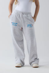 Pantalón gris claro de tiro alto y estampado delantero para jóvenes