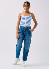 Jean baggy medio oscuro fondo entero para niñas
