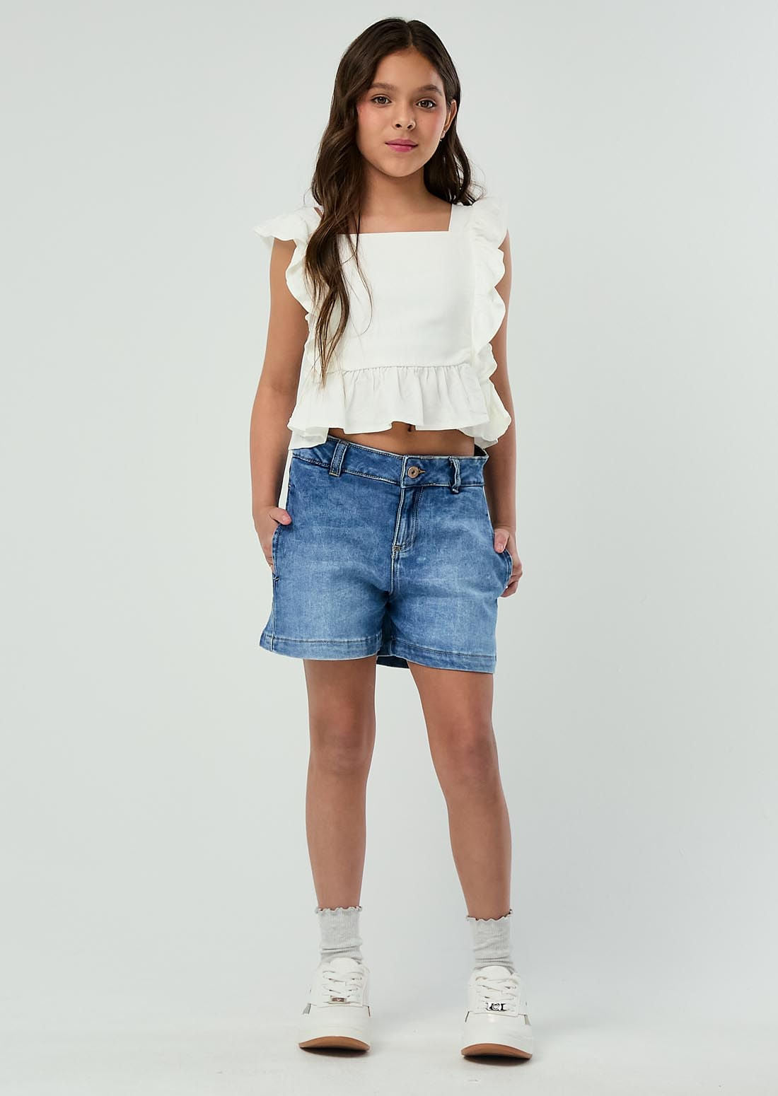 Short medio con bolsillos funcionales para niñas