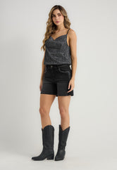 Bermuda negra con apliques para mujer