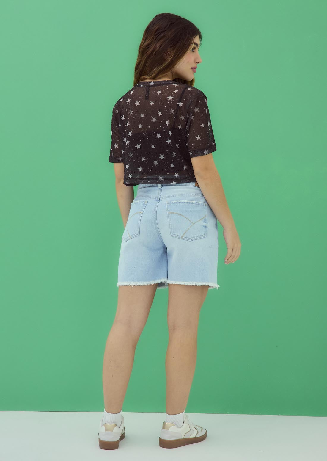 Bermuda lavado claro tiro alto para jóvenes