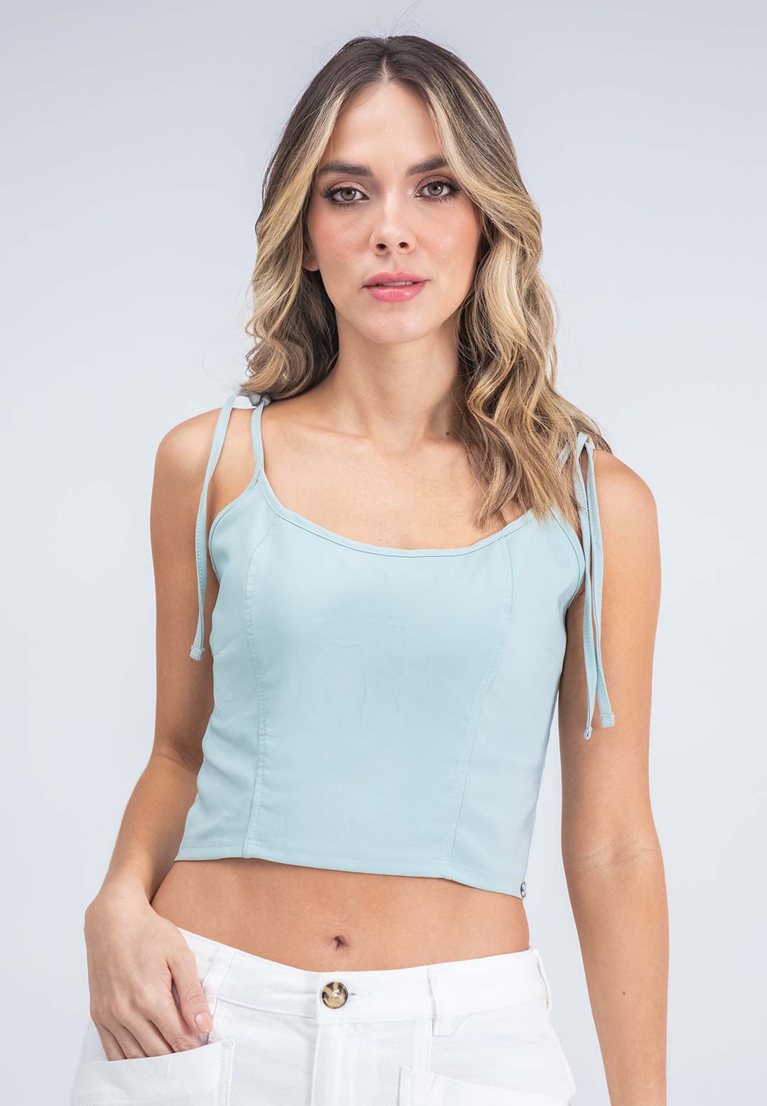 Blusa eucalipto con nido de abeja para mujeres