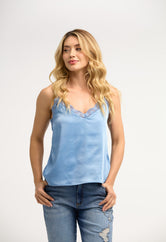 Blusa azul medio con escote en V para mujeres