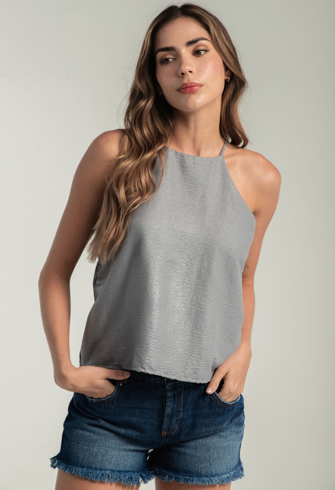 Blusa gris efecto glitter para mujeres