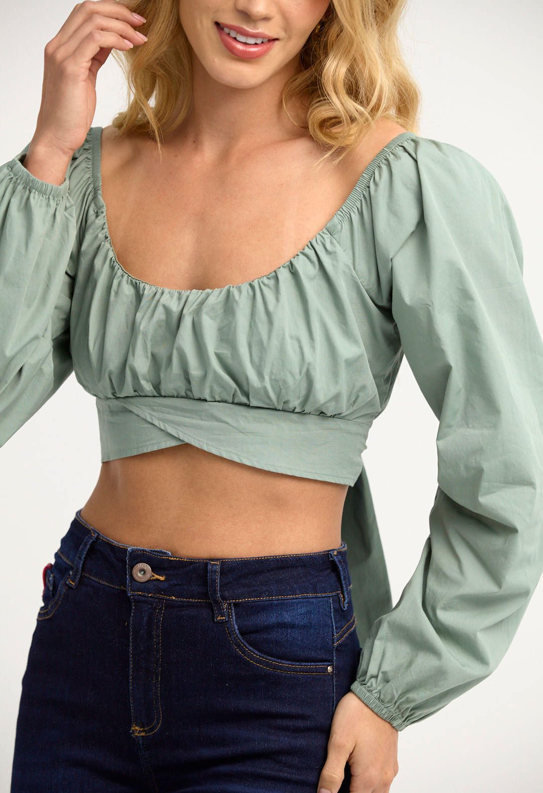 Blusa manga larga eucalipto para mujeres