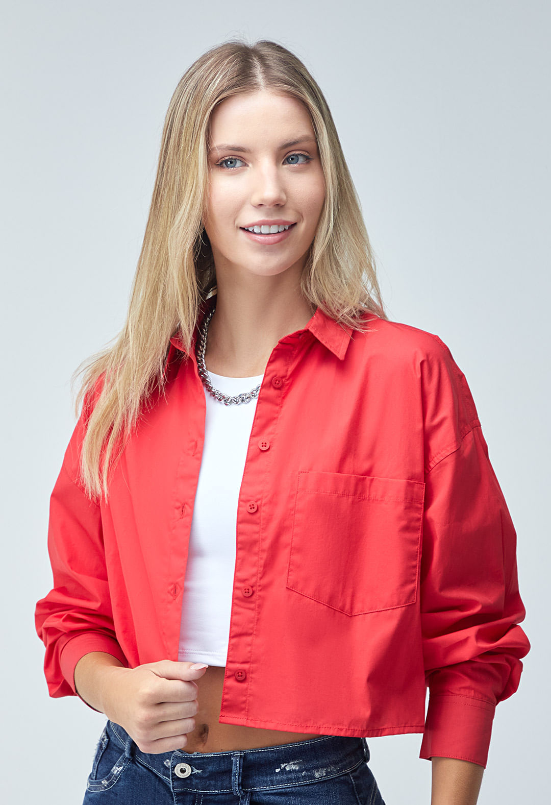 blusa rojo intenso mangas con volúmen para mujeres