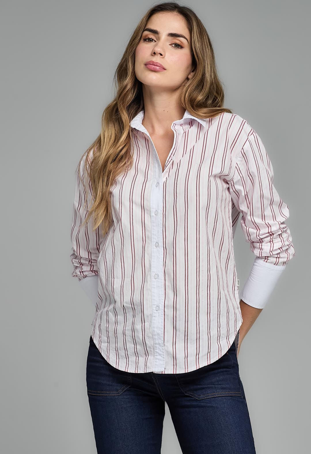 Blusa a rayas rosa en contraste para mujeres