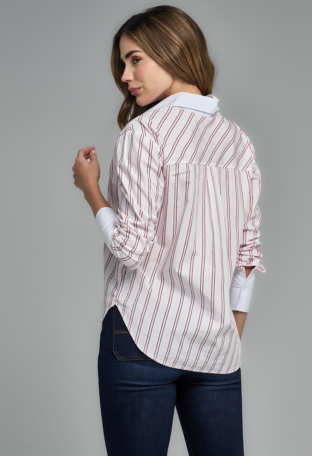 Blusa a rayas rosa en contraste para mujeres