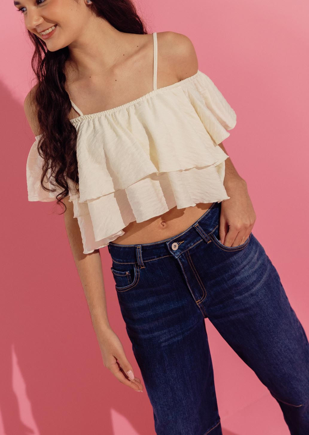 Blusa marfil con boleros para jóvenes