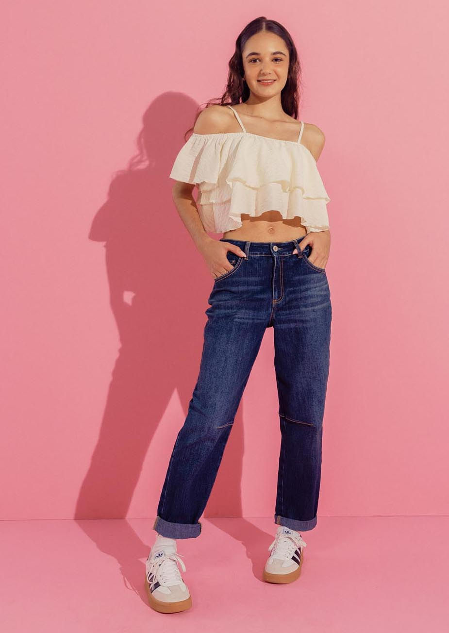 Blusa marfil con boleros para jóvenes