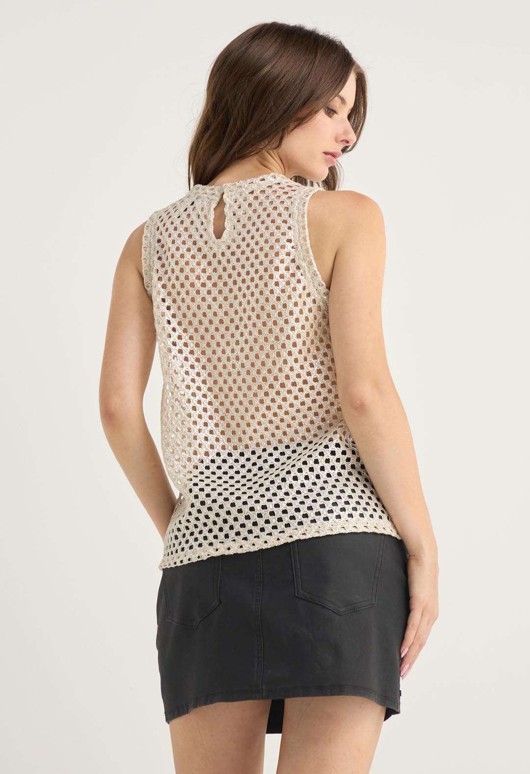 Blusa plateada tejida para mujer