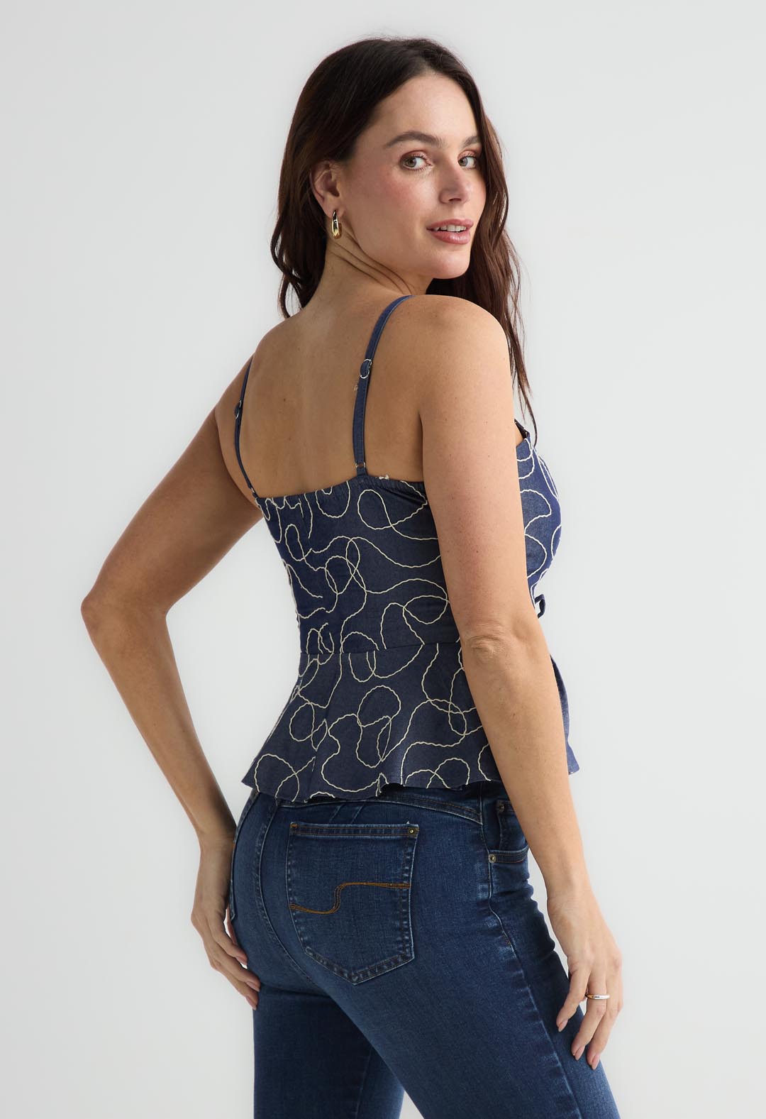 Blusa azul medio de tiras para mujer