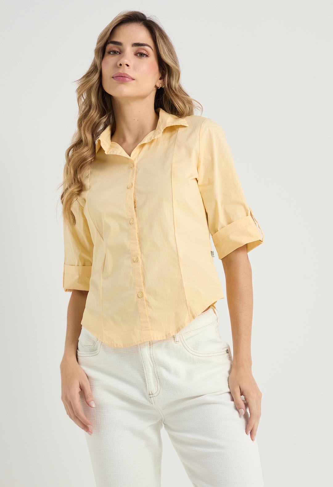 Blusa amarillo pastel manga 3/4 para mujeres