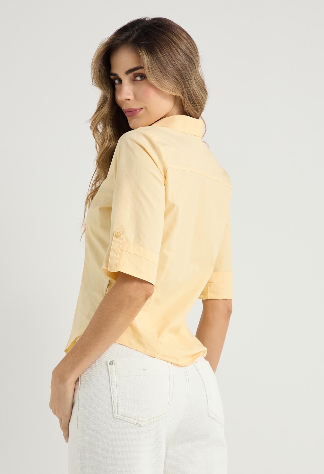 Blusa amarillo pastel manga 3/4 para mujeres