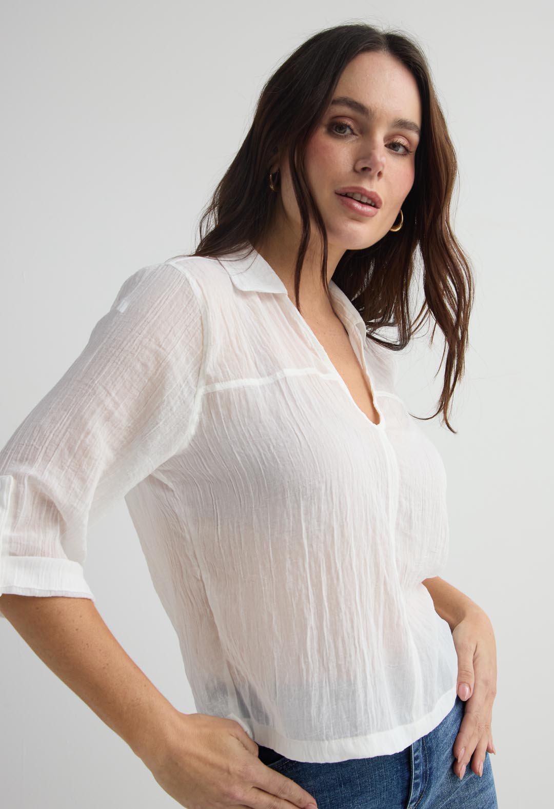 Blusa marfil manga 3/4 para mujer