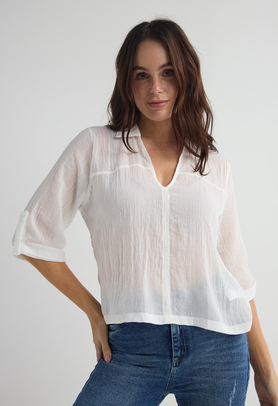 Blusa marfil manga 3/4 para mujer