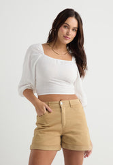 Blusa marfil manga 3/4 tela con efecto para mujer