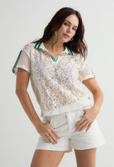 Blusa marfil con rectilíneo para mujer