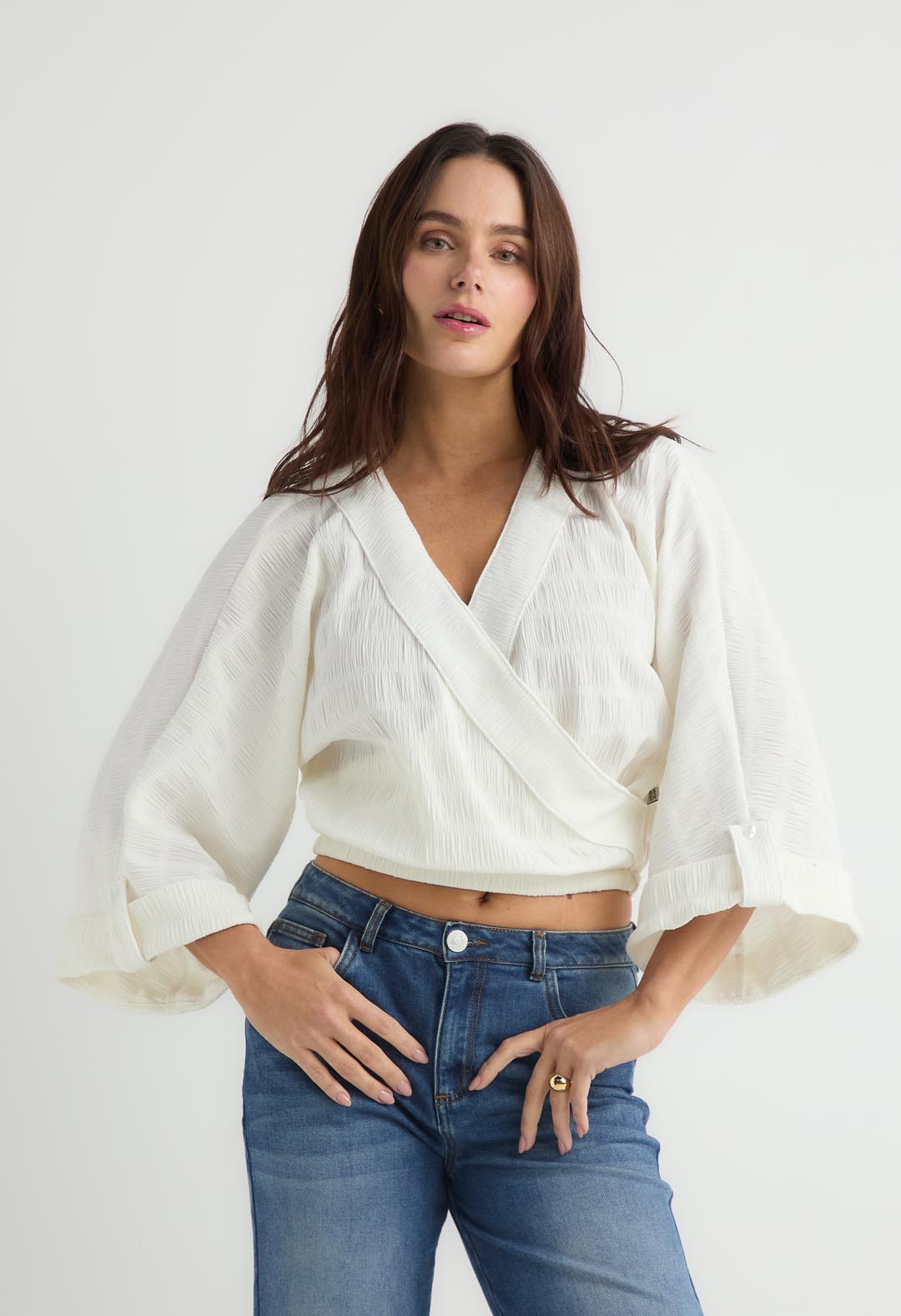 Blusa marfil manga 3/4 para mujer