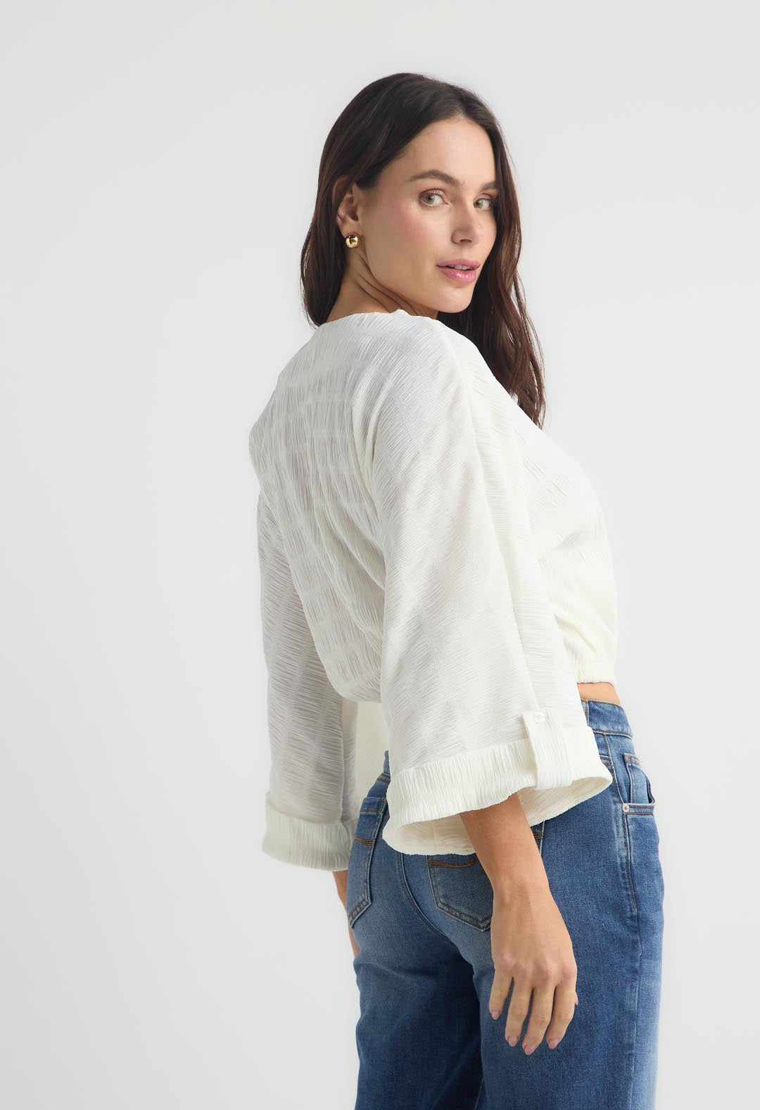 Blusa marfil manga 3/4 para mujer