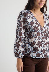 Camisa de manga 3/4 marfil en ojalillo para mujer