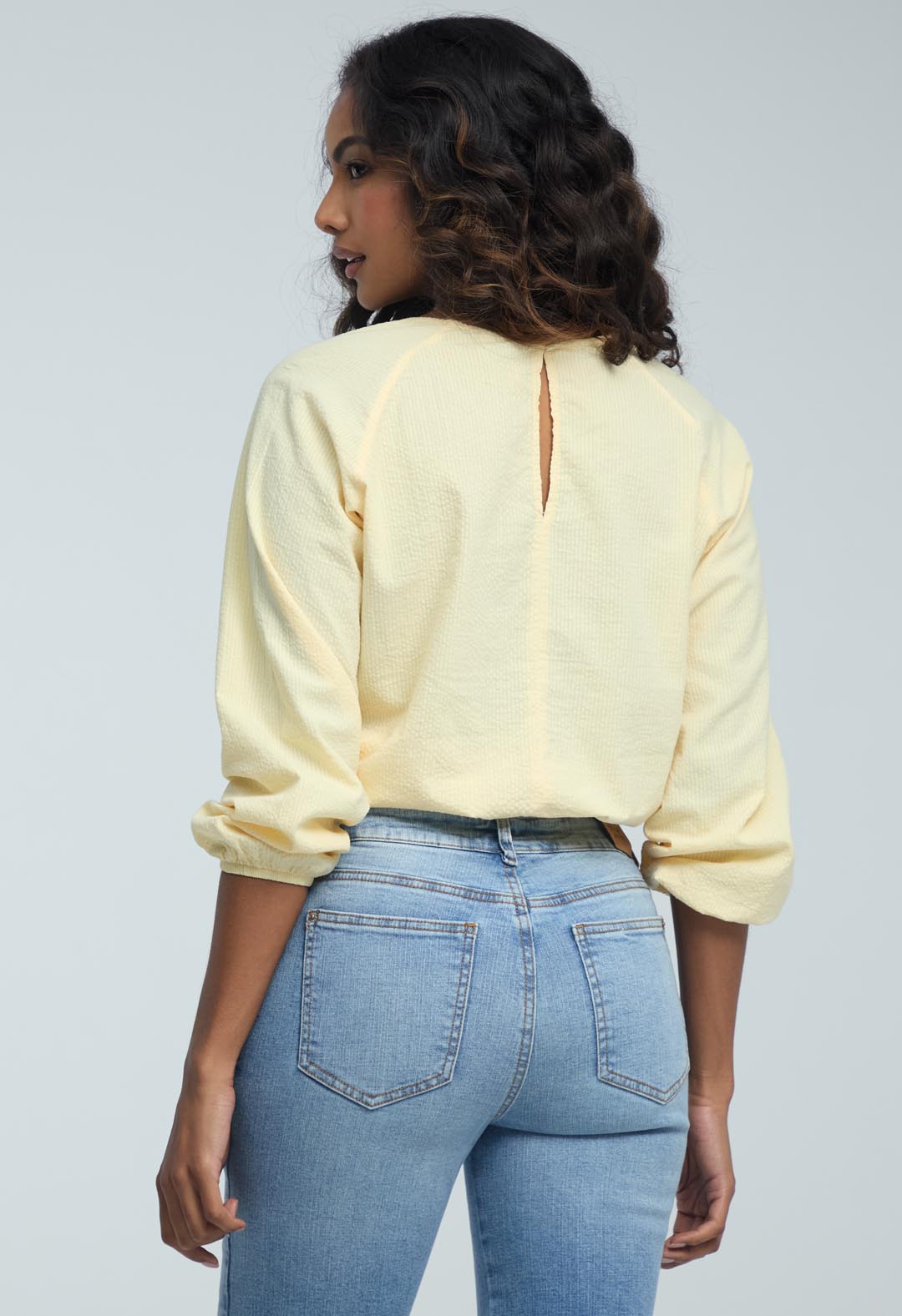 Blusa amarillo pastel y elástico en cintura para mujeres