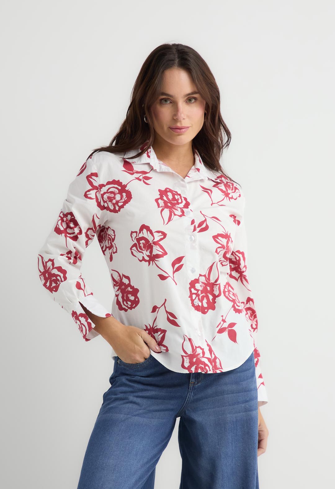Blusa marfil manga larga para mujer