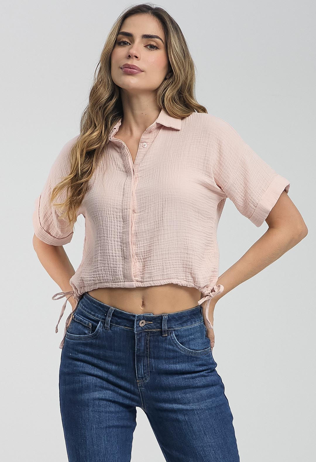 Blusa palo de rosa con jareta para mujeres