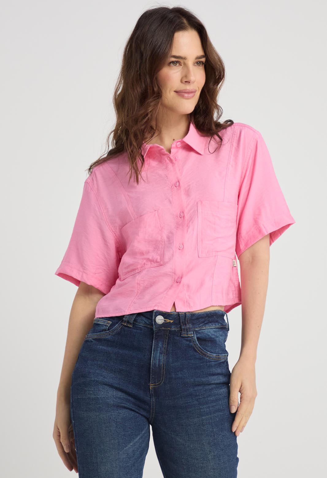 Blusa rosa con bolsillos para mujeres