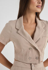 Blusa arena cuello camisero para mujer