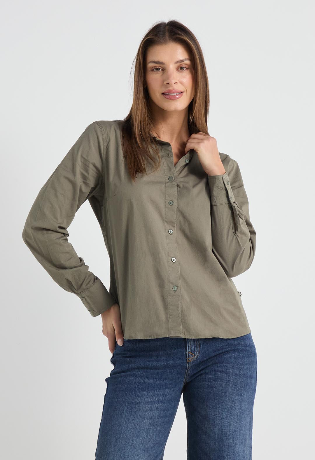 Blusa verde militar fondo entero para mujer