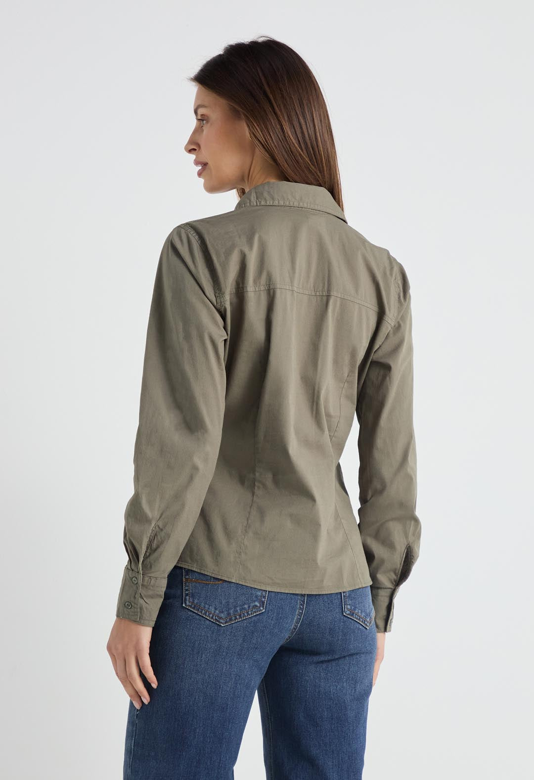 Blusa verde militar fondo entero para mujer