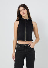 Blusa negra en denim con cierre para jóvenes